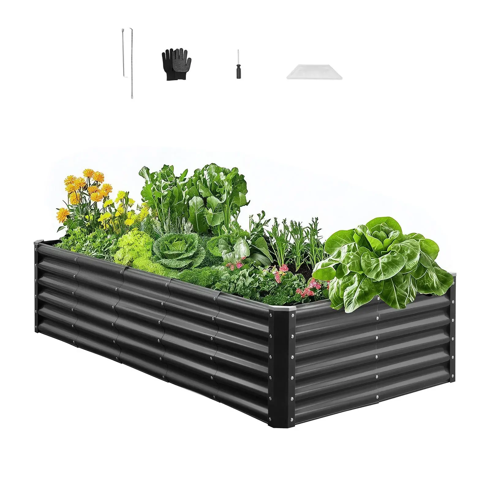 【Summerfinds】VEVOR Galvanized Raised Garden Beds6x3x1.4 ft Dark Gray Metal Garden BedOpen Bottom Outdoor Planter Box for Growing VegetablesFlowers, Planter Pots For Outdoor Plants, Rectangular Planter