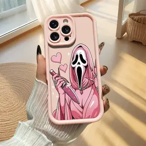 Y2K Baddie Ghostface Phone Case Pink Horror Aesthetic Protective Case Compatible for iPhone 17 Promax 16 15 14 13 12 11 and for Samsung S21-S26 Gift for Her Him