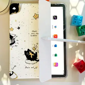 Black Cat Pattern Tri-Fold Stand Mirror Case - Protective Cover with Acrylic Mirror, Compatible with Ipad 10.2/Air4/5/Pro11/10Th/10.9/9.7, Two-In-One Design, Durable And Stylish Accessory for Daily Use