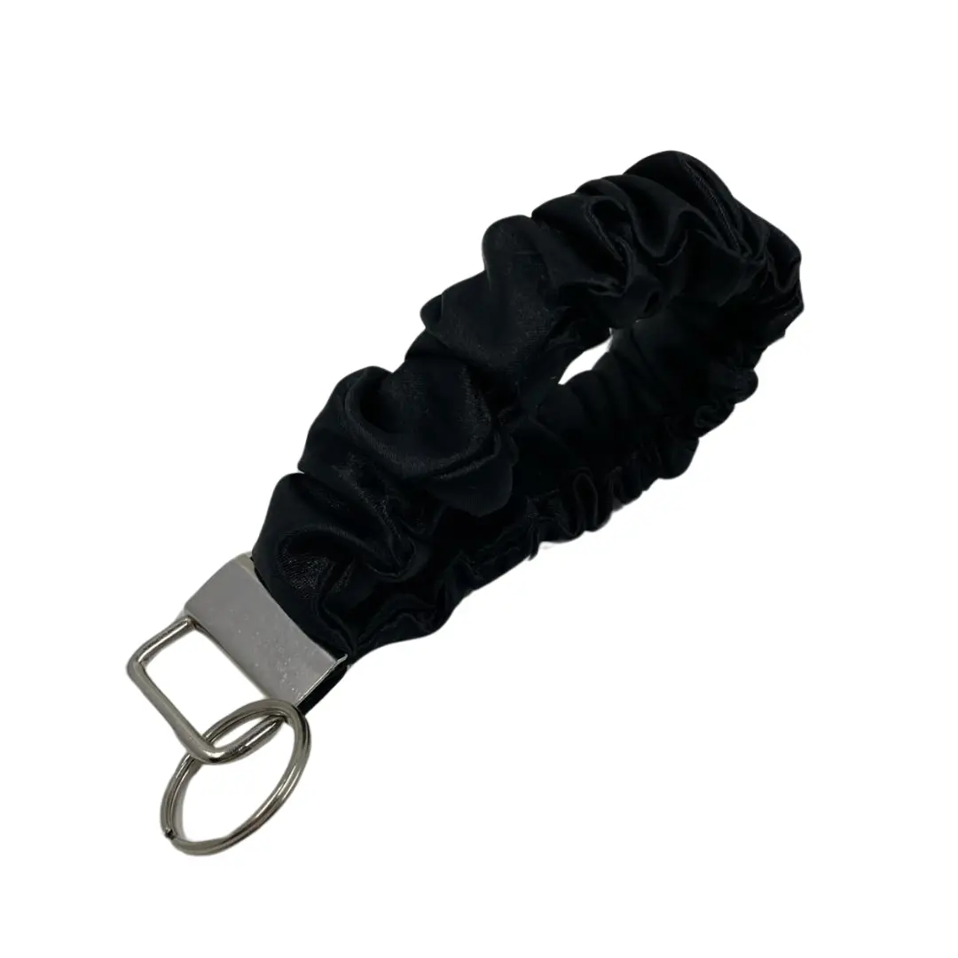 RAVEN BLACK SATIN Scrunchie Keychain - 7" Handmade Wristlet for Keys, IDs, and Hand Sanitizer - Soft Fabric, Black Satin