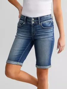 Jean Shorts for Women High Waisted Causal Summer Fold Hem Stretchy Long Denim Shorts
