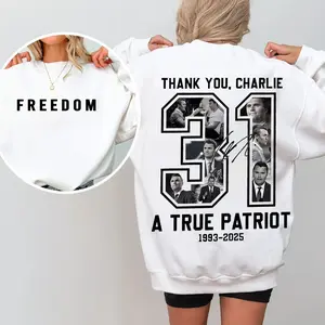 [ UNISEX SHIRT ] Freedom Charlie Kirk Sweatshirt, True Patriot Graphic Tee, Rest In Peace Charlie Kirk, Thank you Charlie Tee, Justice Shirt, Political Shirt, Charlie Kirk Memorial, American flag Shirt - Trending - TShirt, Sweatshirt