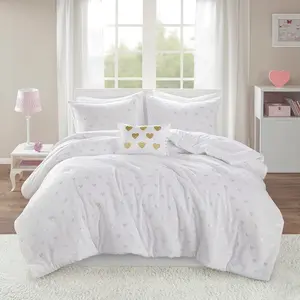 Mi Zone MZ10-0650 66 x 90 x 1 in. Rosalie Metallic Printed Plush Comforter Set with Throw Pillow, White & Gold - Twin & Twin Extra Large, Twin Size Bed, Bright Casual, Hypoallergenic