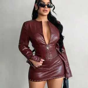 vintage Womens wine red long sleeve faux leather blazer, burgundy, Punk, Fall clothes for women, cropped, streetwear, vintage Tops Outerwear Womenswear Jackets vintage Casual Jacket Coat Zippered