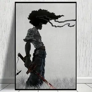 African Samurai Anime Poster - 12x16inch Artistic Photo Print for Room Aesthetics & Decor Enthusiasts Canvas Wall Art Black Design Indoor Decoration Ornaments