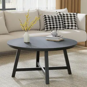 Round Coffee Table 36”, Wood Circle Center Tables for Living Room, Industrial Grain Coffee Tables with Thickened Metal Legs & Adjustable Feet, Sturdy Farmhouse Living Table Easy Assembly