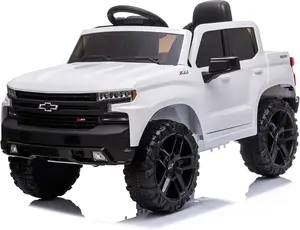 GAOMON White 12V Kids Ride On Truck Electric Silverado Trail Boss With Remote Control MP3 Bluetooth LED Lights And Suspension White