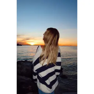 Delvey Navy Striped Chunky Knit Sweater