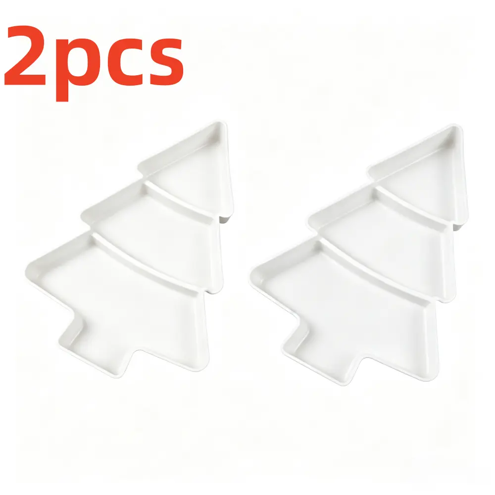 2pcs Lightweight Portable Christmas Tree-Shaped Plastic Serving Plates, Decorative Food Tray for Snacks Nuts Dry Fruits, Xmas Holiday Party Living Room Tableware