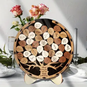 Wooden Guest Book Tree Shaped Ornament, 1 Set Tree Shaped Guest Book with Wooden Base, Wedding Decorations for Home, Garden, Courtyard, Front Porch