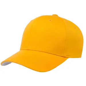 Yellow Wool-Like Fitted Baseball Cap Structured 6-Panel Stretch Fit Hat with Silver Underbill Durable 8-Row Stitching L/XL All Seasons