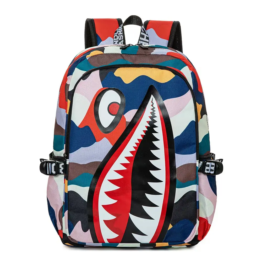 Sprayground Kids' Vibrant Camo Shark Backpack - Durable, Stylish School Bag with Multiple Pockets, Adjustable Straps