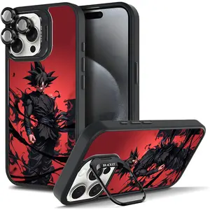 Anime Goku Black Phone Case For Samsung iphone 17/AIR 16 15 14 13 12 11 PRO PLUS MAX COOL Fashionable Tough Magnetic Durable Metal lens frame Film Bracket Stand Gift Full Protection Camera Holder Phone Cases Cover 11X-L1102