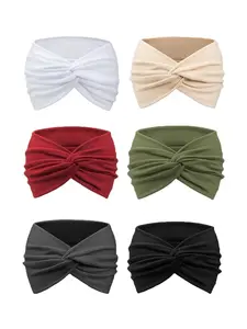 6-Piece Boho European-American Wide Yoga Elastic Fashion Headbands, Running Hairbands, Elastic Anti-Slip Wide Sports Hair Accessories, Soft Headband