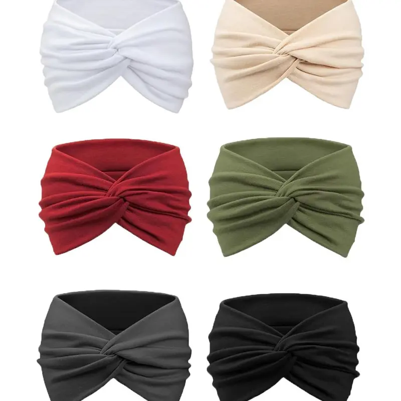 6-Piece Boho European-American Wide Yoga Elastic Fashion Headbands, Running Hairbands, Elastic Anti-Slip Wide Sports Hair Accessories, Soft Headband, Workout Headband, Stretchy Headbands