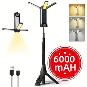 10-Mode Rechargeable LED Work Light - IPX5 Waterproof Camping Light with Detachable Tripod | 3 Adjustable Heights for Outdoor/Yard/Emergency (Essential Survival Kit Tool)