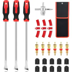 14.5" Steel Tire Spoon Set, Tire Changer Tool Kit for Motorcycle Dirt Bike Lawn Tractor Bicycle with Rim, Valve Tool, Valve Cores and Caps