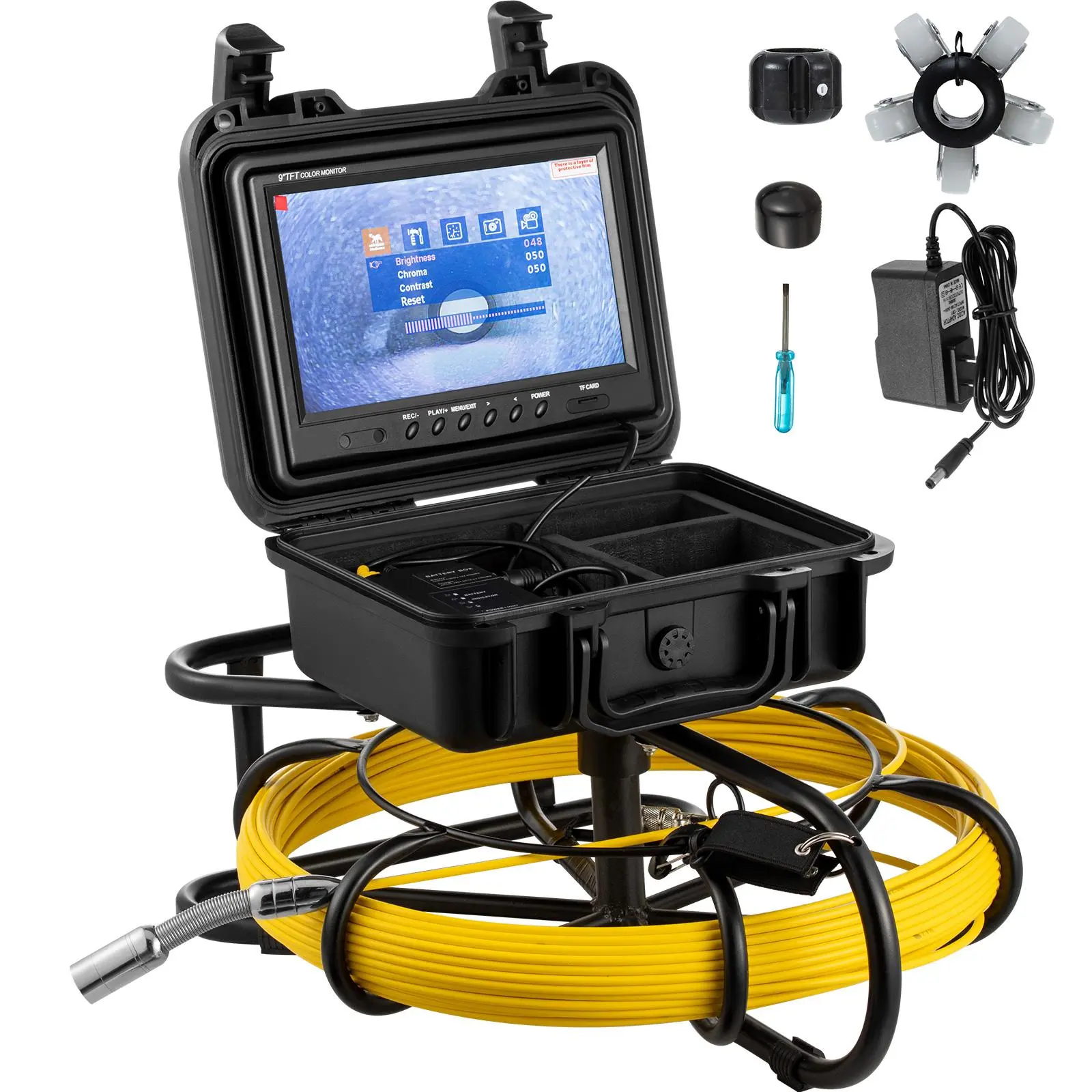 【summerfinds】VEVOR Sewer Camera, 150 ft Pipeline Inspection Camera with 9-inch Screen, Waterproof IP68 Borescope Camera with 12 Adjustable LEDs, 16 GB SD Card, Industrial Endoscope for Sewer, Home, Duct Drain Pipe