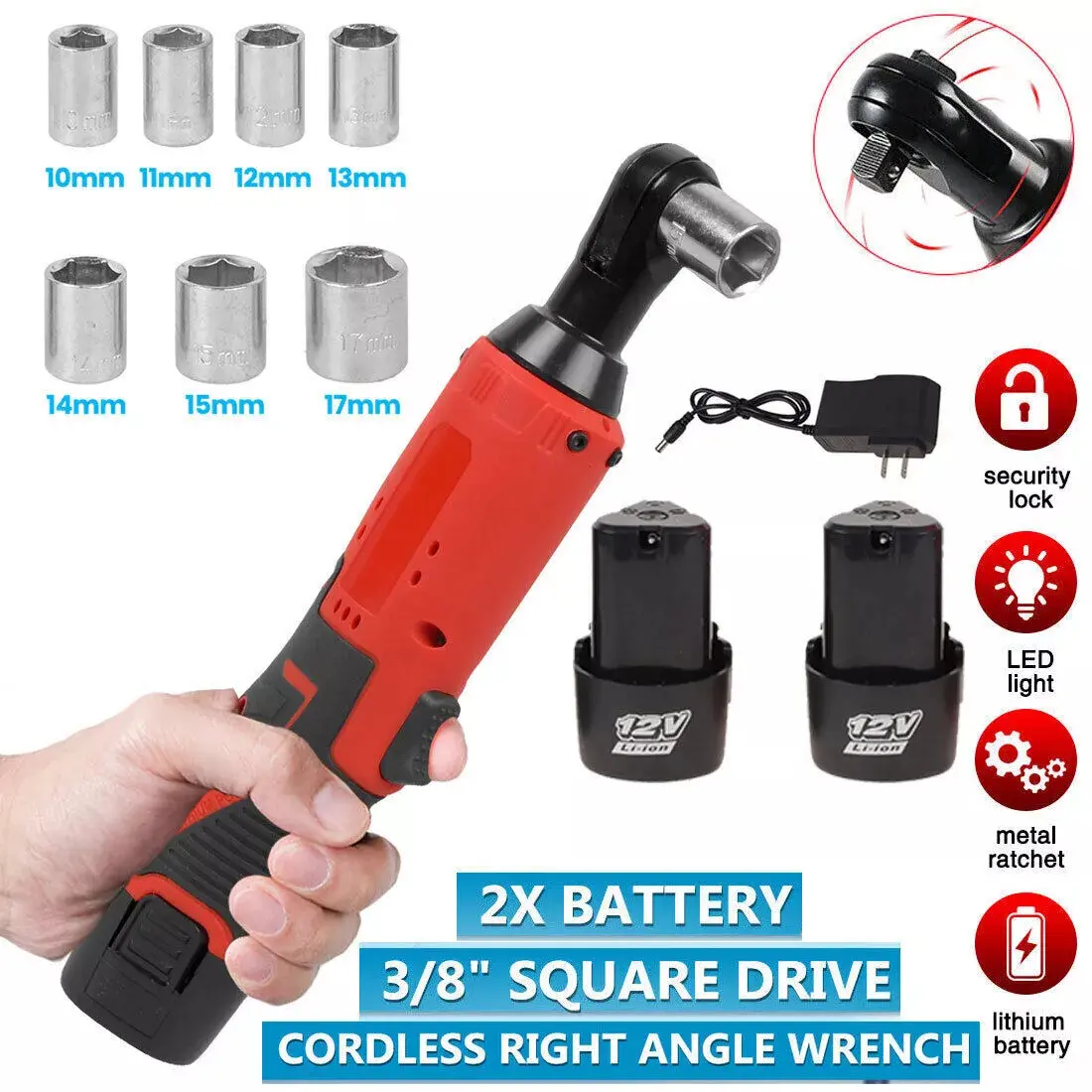 Electric Right Angle Ratchet Wrench, Socket Ratchet Wrench, 45 Nm High Torque Tool 3/8-Inch Drive Cordless Torque Wrench, Car Repair Tool for Screw & Nut Removal, Professional Power Tools
