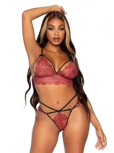Women's Sexy Rhinestone Lingerie Set - Lace Bralette Top, Matching Panties