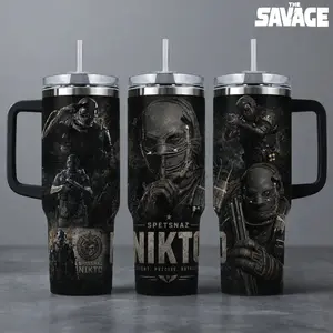 Call of Duty "Nikto - Spetsnaz Silent Precise Ruthless" Gaming Tumbler, 20oz & 40oz Insulated Travel Mug with Handle. Military Tactical Operator Graphic Merch, Perfect Gift for COD Fans