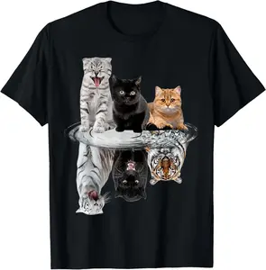 Three Cats Kittens Reflection Tiger Puma Leopard T-shirt