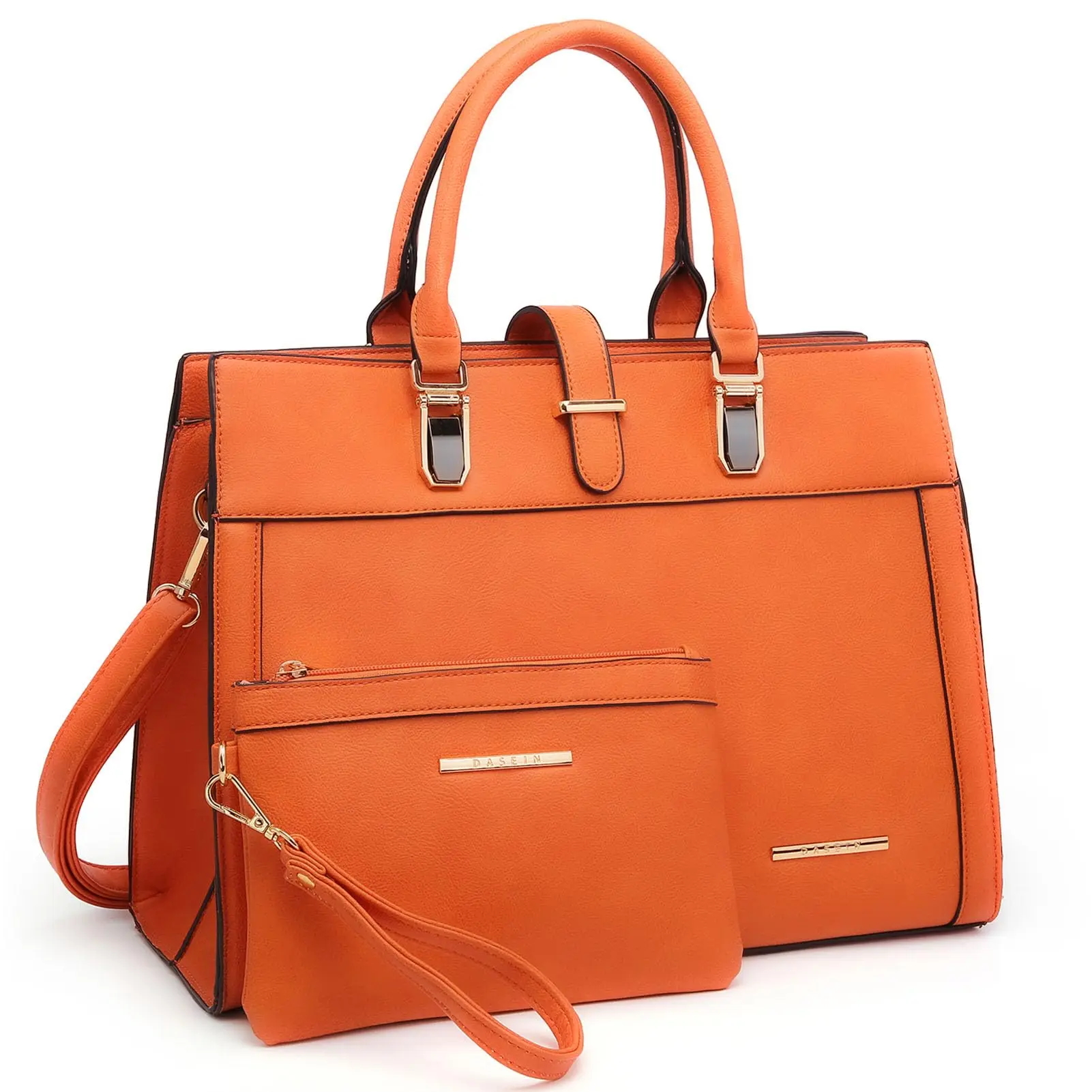 Women Medium Casual Satchel black plain Handbag Work fall Tote Shoulder brown bag Top Handle Purse with Matching Clutch 2pcs Set trendy shoulder outdoorfun