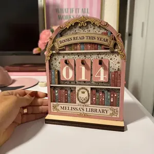 Wooden Vintage Reading Record Keeper, Records Up to 999 Books, Annual Book Count Decorative Item, Bookshelf Display, Home Decor, Book Lover Gift