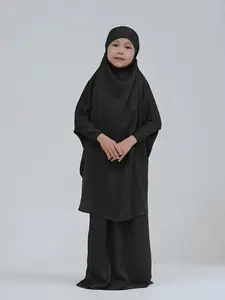 Women's Abaya Set, Plain Long Sleeves Loose Fit Design, Modest Style Elastic Waist Skirt & Top Suit, Perfect for Daily Wear, Abaya Hijab Set