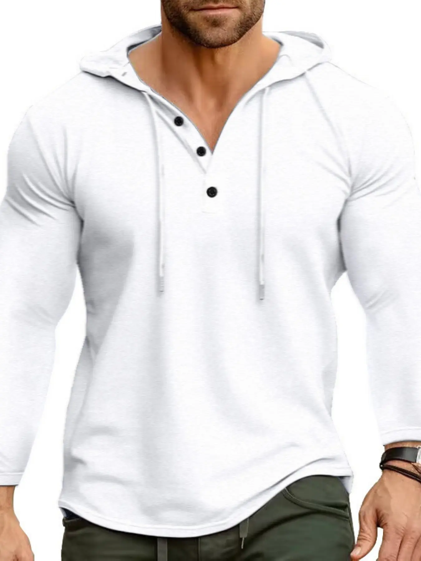 Men's Sporty Casual Hooded Long Sleeve T-Shirt, Button-Up Sweatshirt Top, Casual Sport Hoodie, Athletic Hoodies, Athletic Sweatshirts, American Style, Casual Sportswear, Ideal for Fitness and Daily Wear, Casual Fitted Hoodie, Athleisure Fitness Clothes