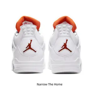 White Leather and Orange Metallic Mid-Top Basketball Sneaker with Mesh Accents