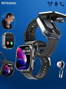 2-In-1 Smart Watch 2025 with Earphone with Silicone Sleeve Man 2 Inch NFC Make/Answer Call Multi Sport Exercise for Iphone Android Smartphone Black Wearable Wireless Covers Electronic Gadgets