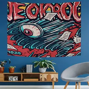 Trippy Psychedelic Eye & Lips Tapestry, Indie Art Wall Hanging, Knit Style, Casual Home Decor, Unique Room Decoration