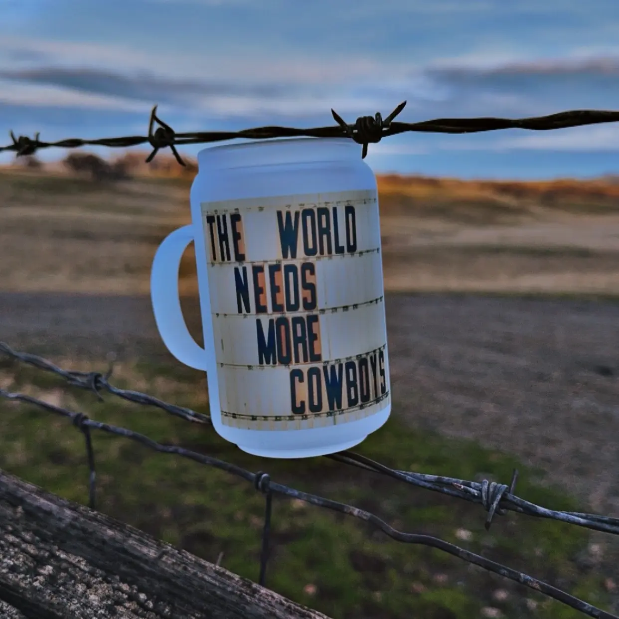 Cowboy Frosted Glass Drinking Mug - Stylish Reusable Drinkware with "The World Needs More Cowboys" Design, Funny Accent Washable Coffee Cup