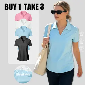 DM HAIS Women's Polo  Buy 1 Take 3 Quick Dry V-Neck Activewear for Tennis Golf & Gym Lightweight Breathable sport tee sporty t shirt