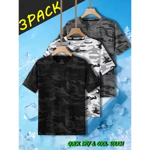 3-pack men’s summer casual short-sleeve T-shirts, crew neck, breathable quick-dry camouflage pattern T-shirts, suitable for everyday outdoor running and gym wear, a gift for him Streetwear Tropical Crewneck Shortsleeve Operator Tshirt Menswear