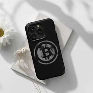 Distressed Bitcoin Logo Case | Minimalist Grunge Crypto BTC Merch | HODL Protective Cover for IP Phone 16, 15, 14, 13, 12, 11 Pro Max, Plus, Mini, X, XR, XS, 8, 7, SE