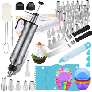 175 Cake Decorating Kit, Decoration Gun Set, Cake Decorating Kit, Baking Supplies, Icing Gun with 48 Piping Tips, Frosting Piping Kit for Beginners or Professionals: Cupcake Liners, 2 Spatulas, 3 Scrapers