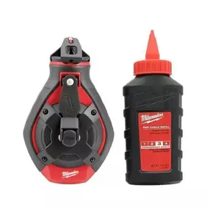 100 ft. Bold Line Chalk Reel Kit with Flush Handle, Rubber Grip, Red Chalk, Line Marking Functionality (2 Packs), Two Packs