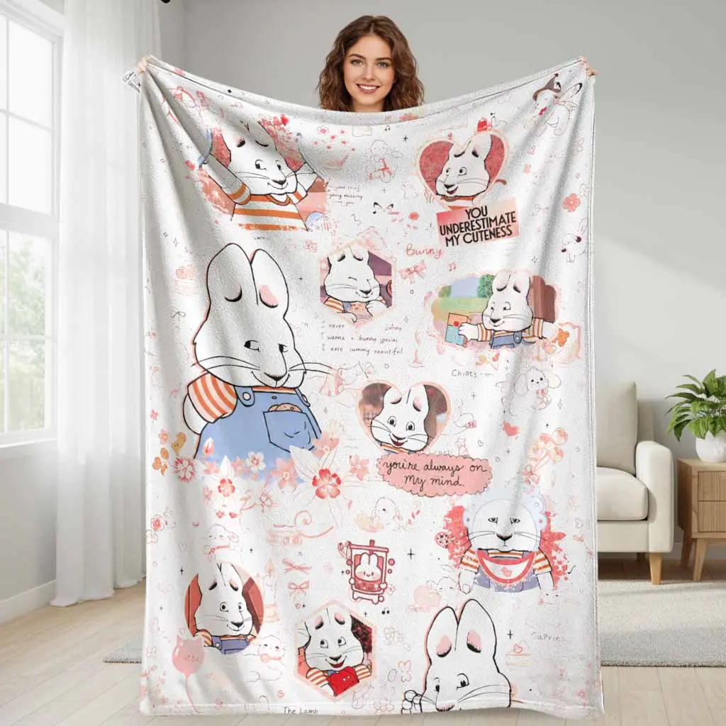 Max and Ruby flannel fleece blanket aesthetic cartoon bunny print ultra soft plush lightweight warm cozy throw bedding decor for couch bedroom living room sofa travel camping gift