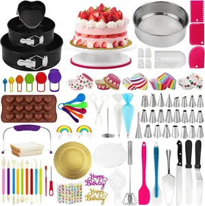 701Pcs All-In-One Cake Decorating Baking Kit with Cake Turntable, Piping Tips, Cake Leveler, Frosting Piping Tools, Cake Pan Set Complete Baking Supplies for Beginners and Bakers
