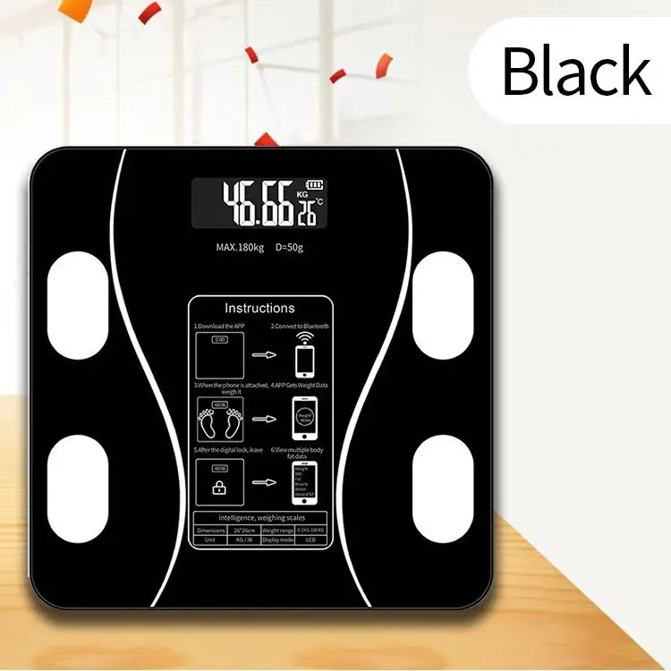 Smart Charging Bluetooth Bathroom Scale - Features LED digital display, tough tempered glass, compact design, maximum weight capacity of 400 pounds (180 kilograms)