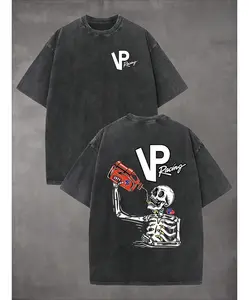 VP Racing Skeleton Graphic T-Shirt, Drifting Racing Life Tee, Double-Sided Print Streetwear, Casual Unisex Shirt, Gift for Car Lovers