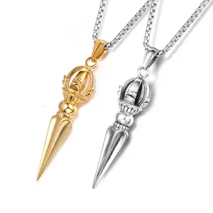 Titanium steel two-color lotus vajra pestle pendant, trendy men's and women's necklace, sweater chain accessories