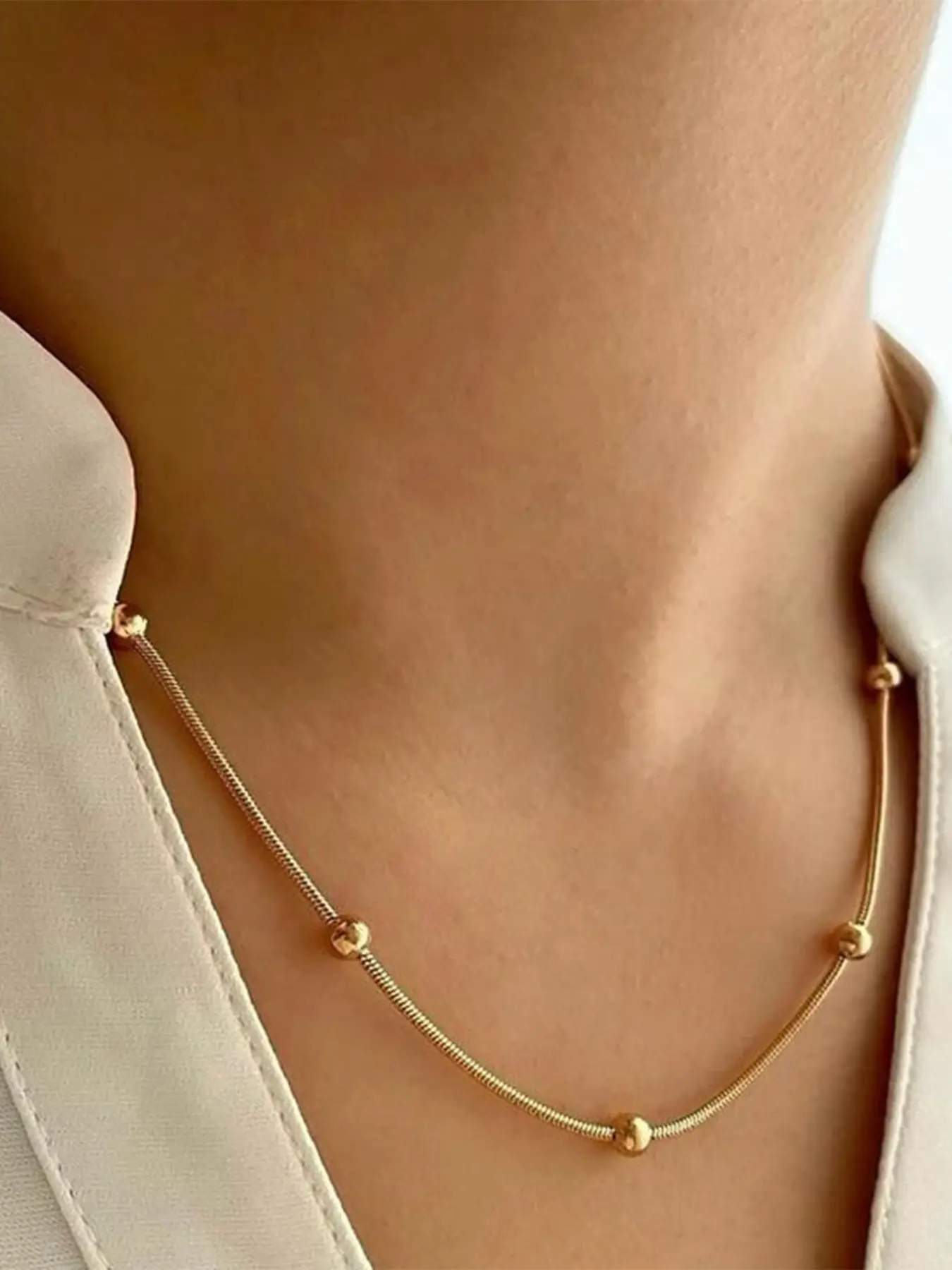 Women's Stainless Steel Snake Chain Necklace, Casual Style, Minimalist Necklaces, All Seasons Wear, Random Bead Count, Plain Pattern, No Choking Hazard