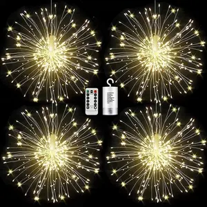 4 Pack Firework Lights Led Copper Wire Star String Lights 8 Modes  Operated Fairy Lights with Remote,Wedding Decorative Hanging Lights for Party Patio Garden Decoration