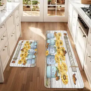 Sunflower Pattern Kitchen Mat, 2 Counts/set Non-slip Kitchen Rug, Stain Resistant Kitchen Runner, Decorative Carpet for Home Kitchen Living Room