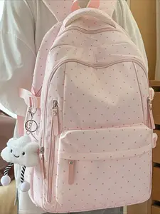 Small fresh polka dot backpack for girls, lightweight backpack, simple middle school student bag, niche on Instagram