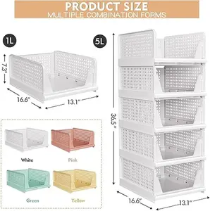 5 Pack Stackable Closet Storage Basket - Stackable Storage Bins, Multifunctional & Foldable Closet Organizer Waterproof, Wardrobe Cupboard Space-Saving Hat Storage Drawer Organizer, White