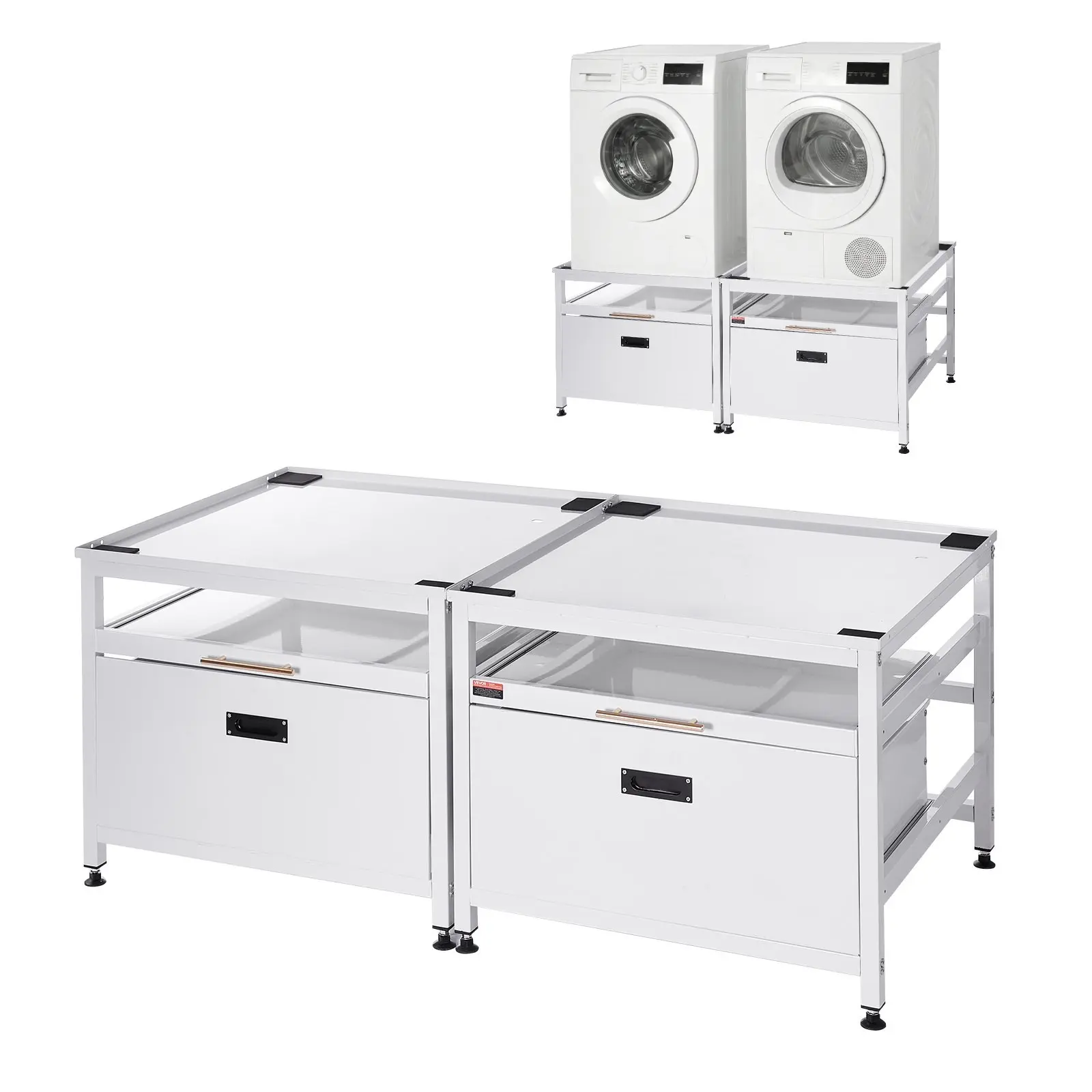 Laundry Pedestal, 22.6 In Height, 29 X 29 In Washer And Dryer Pedestals With Pull-Out Tray And Storage Space, 800 Lbs Load Capacity, Non-Slip Feet Washing Machine Stand Universal, White, 2 Pack